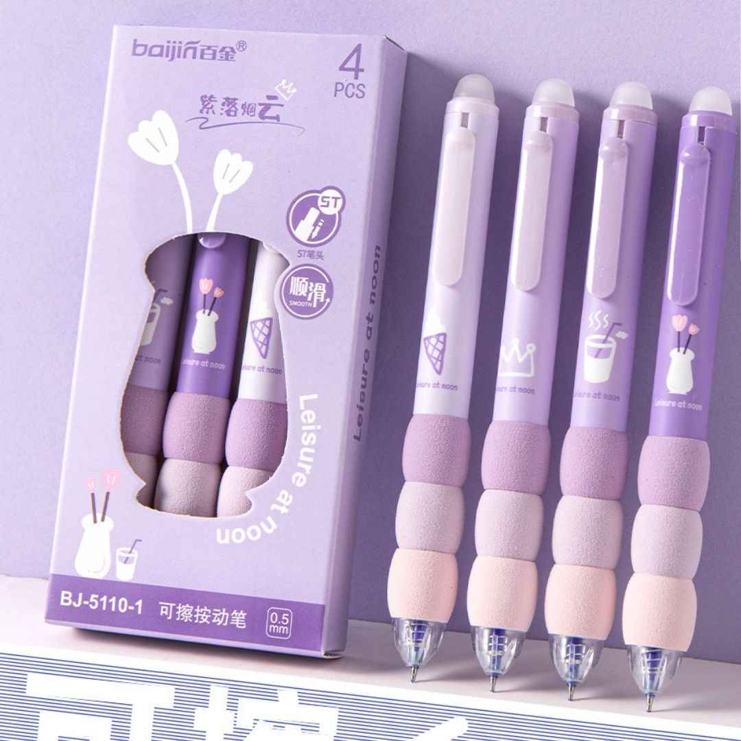 4 Pcs Cute Gel Pens - Aesthetic Retractable Blue Ink Pens with Cartoon Soft Grip for Kawaii Office & School Supplies - Needsly