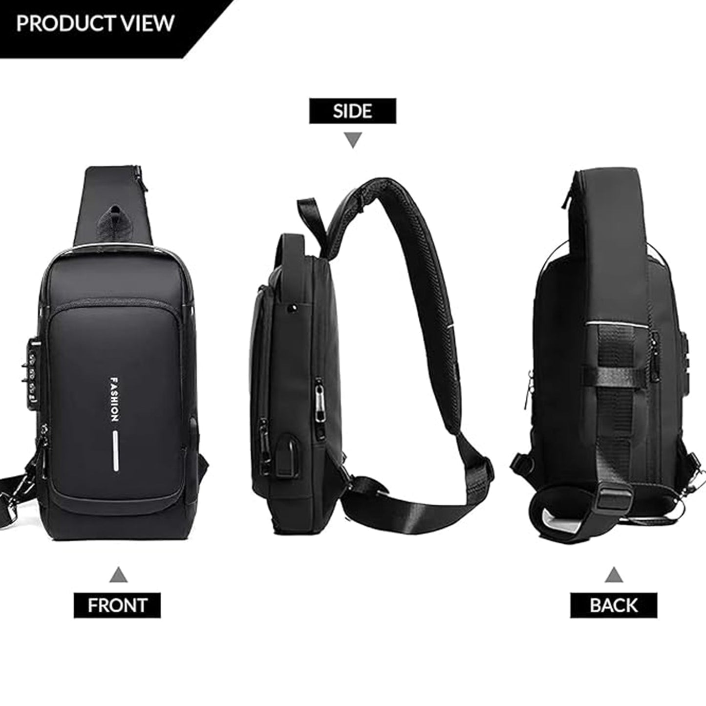 Anti-Theft Crossbody Sling Bag with USB Charging Port