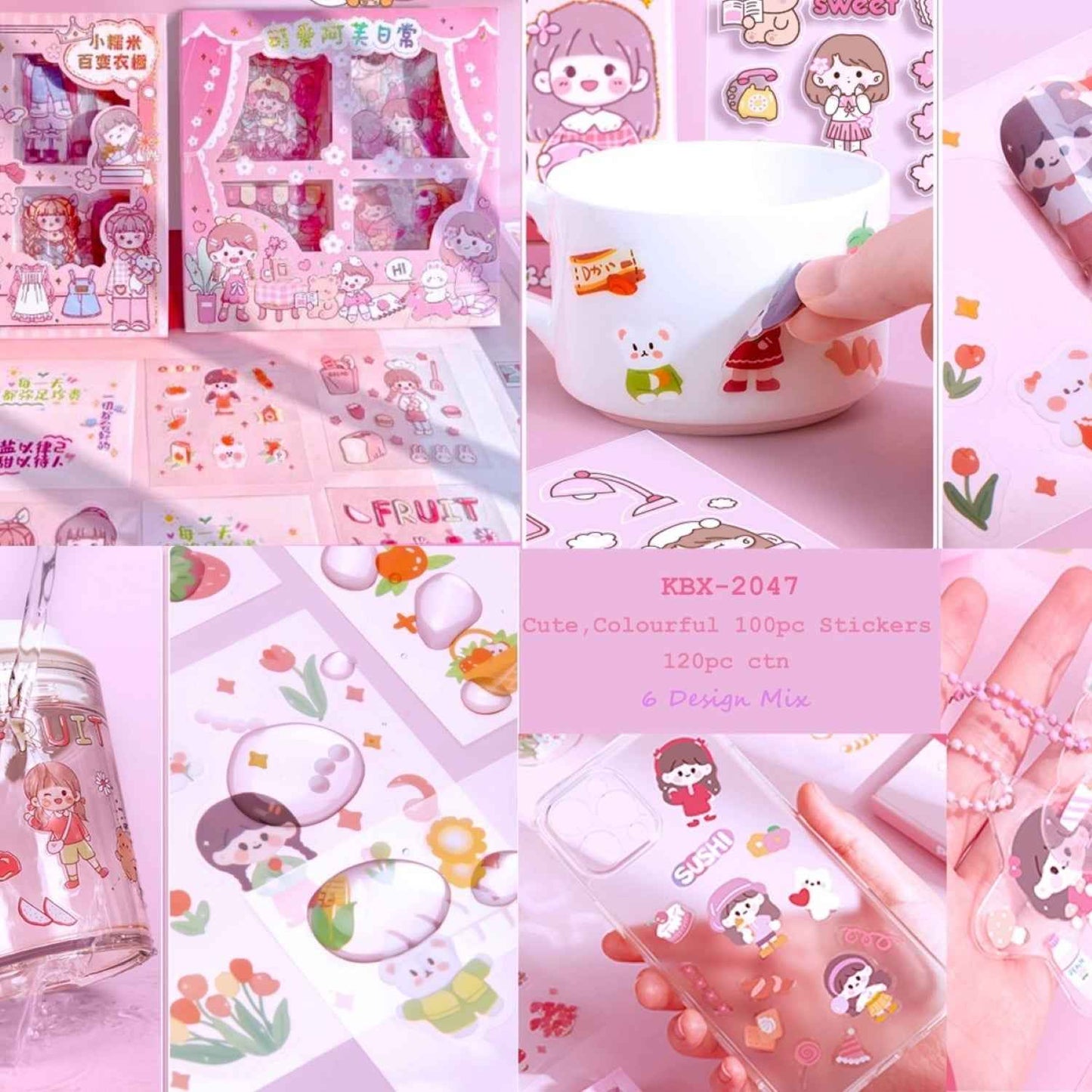 Kawaii Self Adhesive Floor Stickers -100 Sheets Cute Washi for Project, Japanese Style Girls Sticker Set, Scrapbooking, DIY Arts Crafts (Assorted Design) 18 x 18 x 2 cms, PVC. - Needsly
