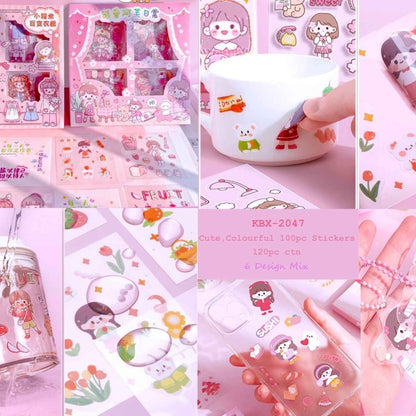 Kawaii Self Adhesive Floor Stickers -100 Sheets Cute Washi for Project, Japanese Style Girls Sticker Set, Scrapbooking, DIY Arts Crafts (Assorted Design) 18 x 18 x 2 cms, PVC. - Needsly