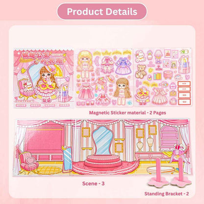 Princess Nini's Magnetic Wardrobe Reusable Magnetic Dress-Up Book for Girls with Cute Outfits, Accessory Stickers & Foldable Scene Room - Needsly
