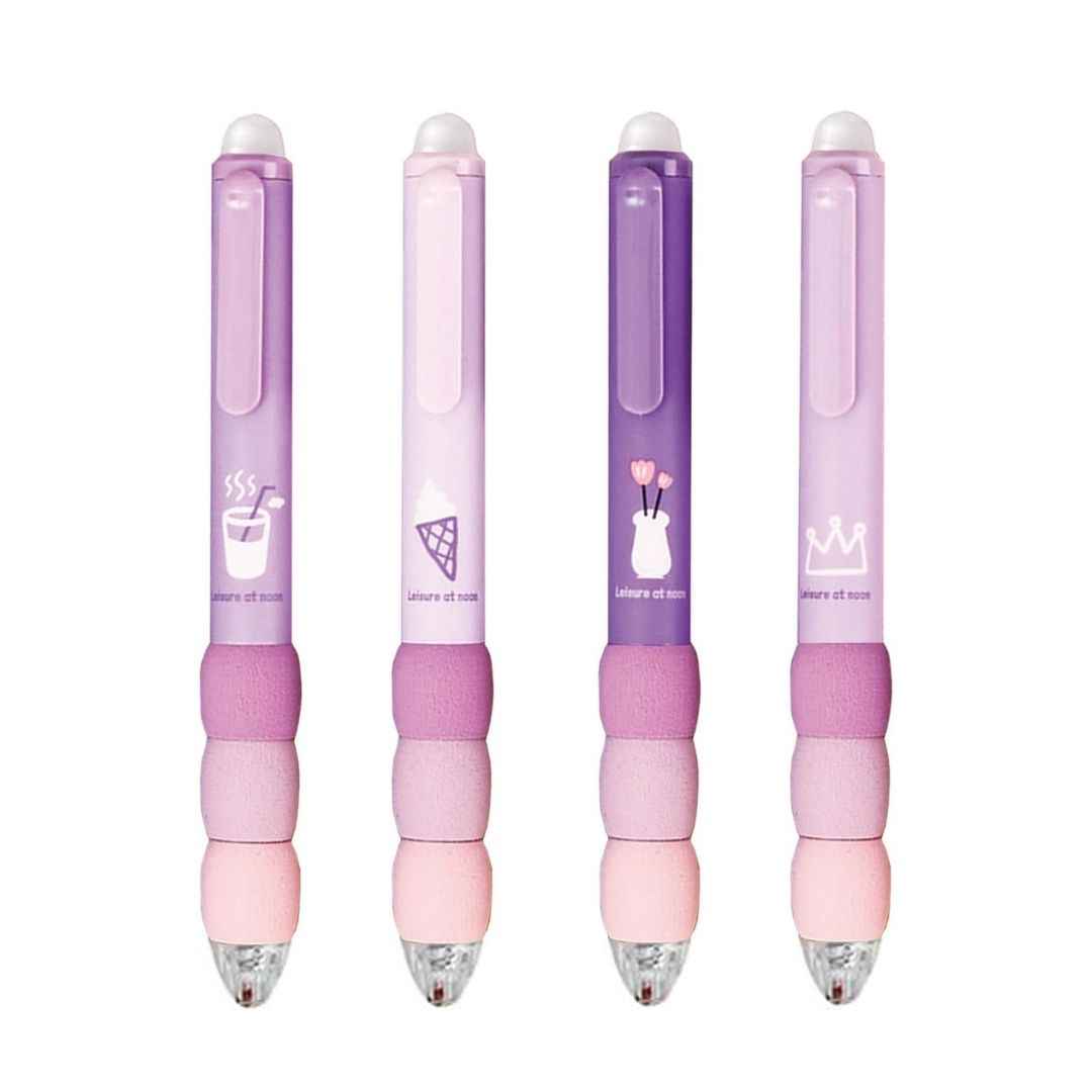 4 Pcs Cute Gel Pens - Aesthetic Retractable Blue Ink Pens with Cartoon Soft Grip for Kawaii Office & School Supplies - Needsly