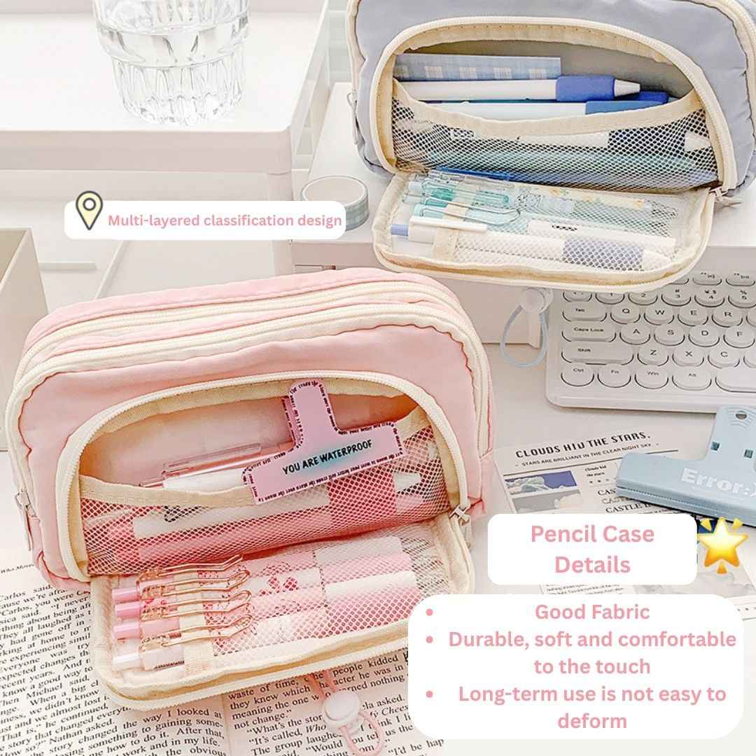 Pencil Case Stationery Items for Girls and Boys, Pen Pencil Pouch for School College and Office, Organize Makeup Cosmetic, Aesthetic Cute Stationary Box Pink - Needsly