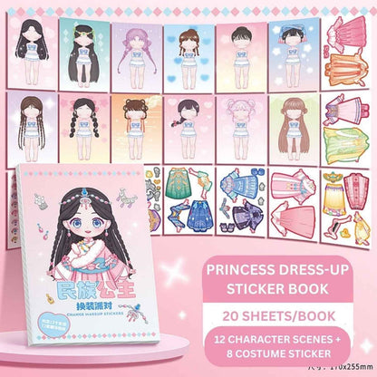 Cute Cartoon Princess Dress-Up Sticker Book | Change Makeup & Outfit Stickers for Kids (Pack of 6) - Needsly