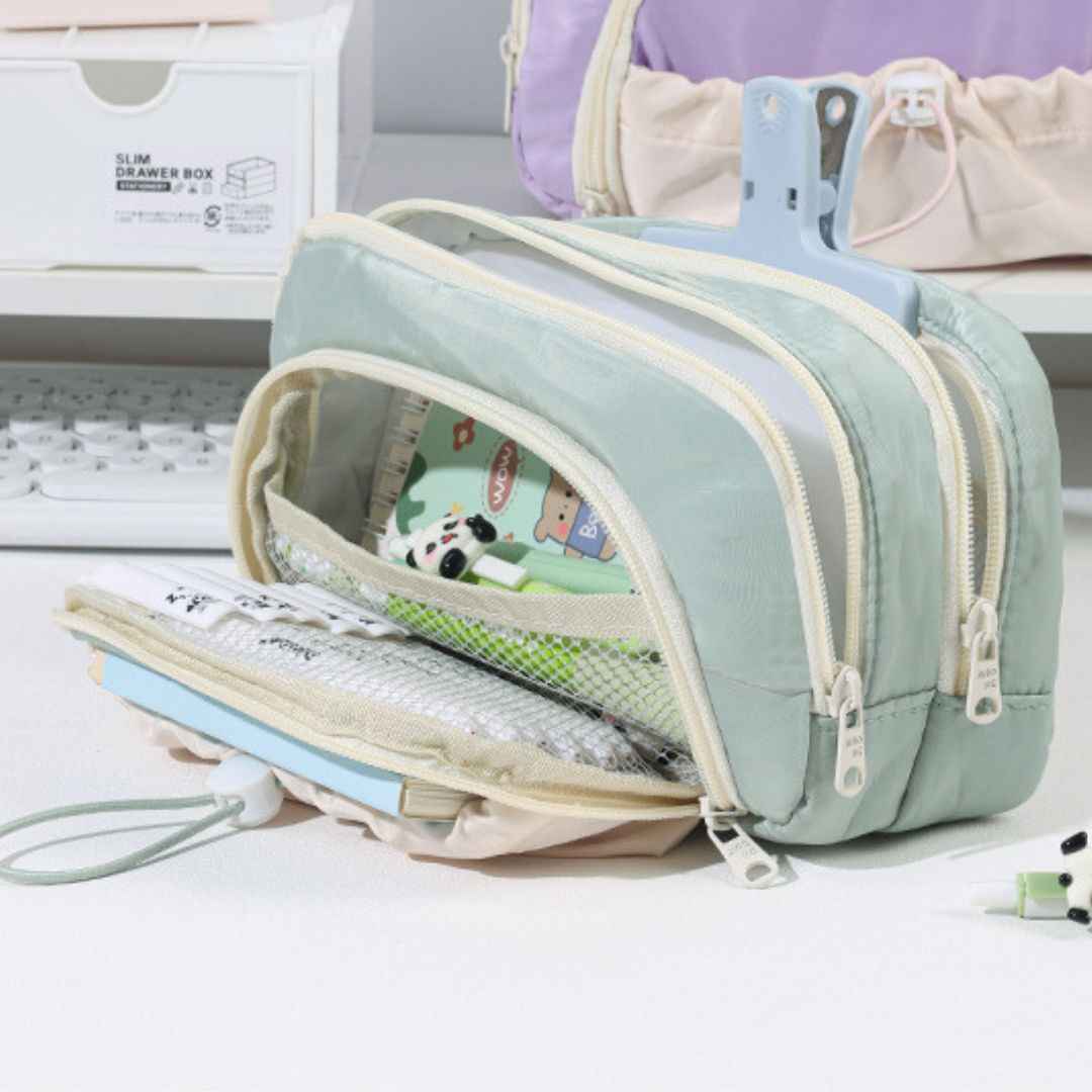 Pencil Case Stationery Items for Girls and Boys, Pen Pencil Pouch for School College and Office, Organize Makeup Cosmetic, Aesthetic Cute Stationary Box (Green) - Needsly