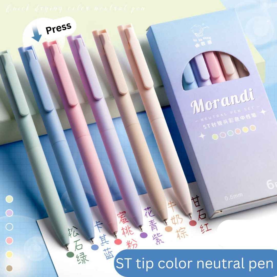 6 Colours Retractable Gel Pens with 6 Refills 0.5 mm Aesthetic Gel Pen Pastel Ballpoint Pen for Writech Drawing for Girls, School & Office Use (Cute Candy) - Needsly