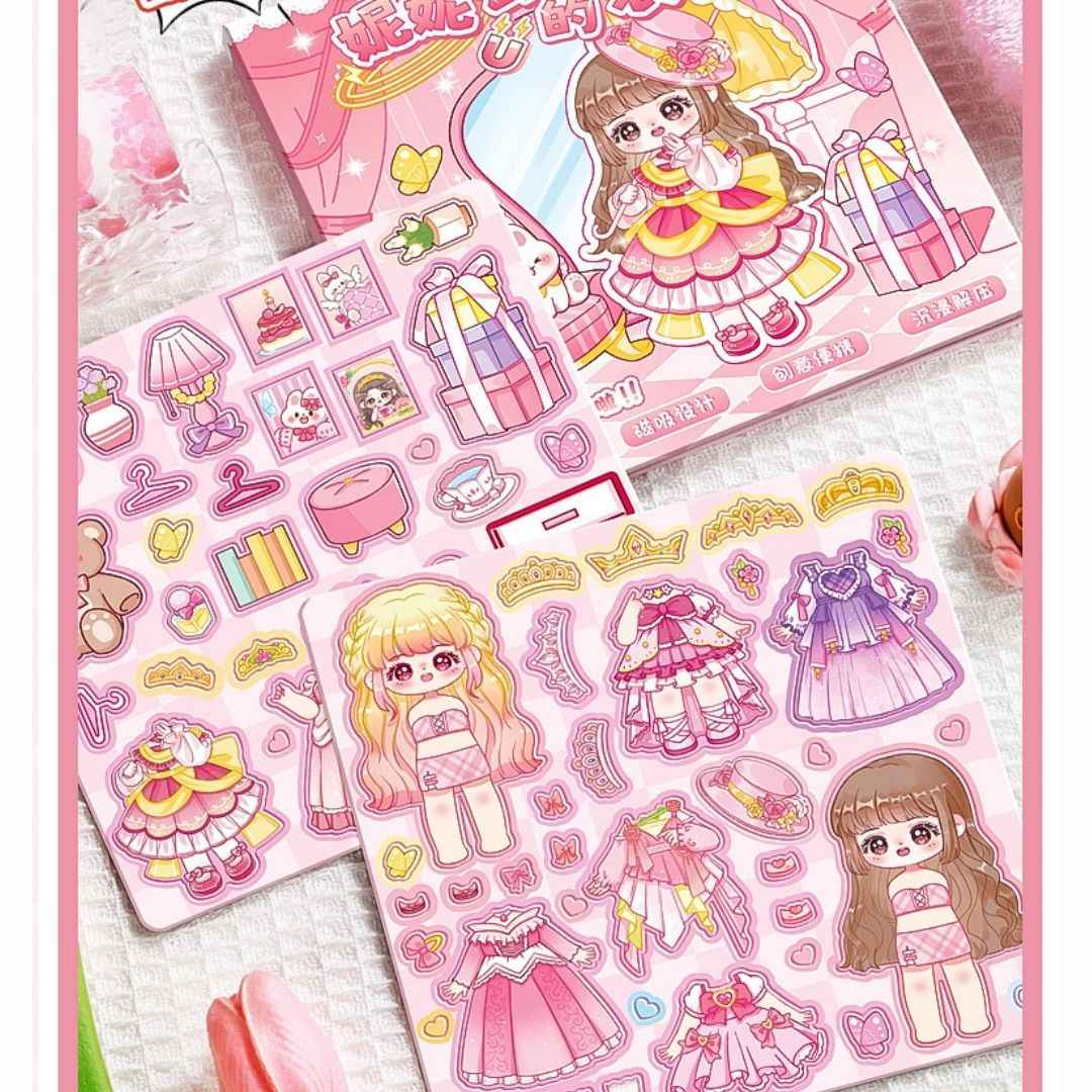 Princess Nini's Magnetic Wardrobe Reusable Magnetic Dress-Up Book for Girls with Cute Outfits, Accessory Stickers & Foldable Scene Room - Needsly