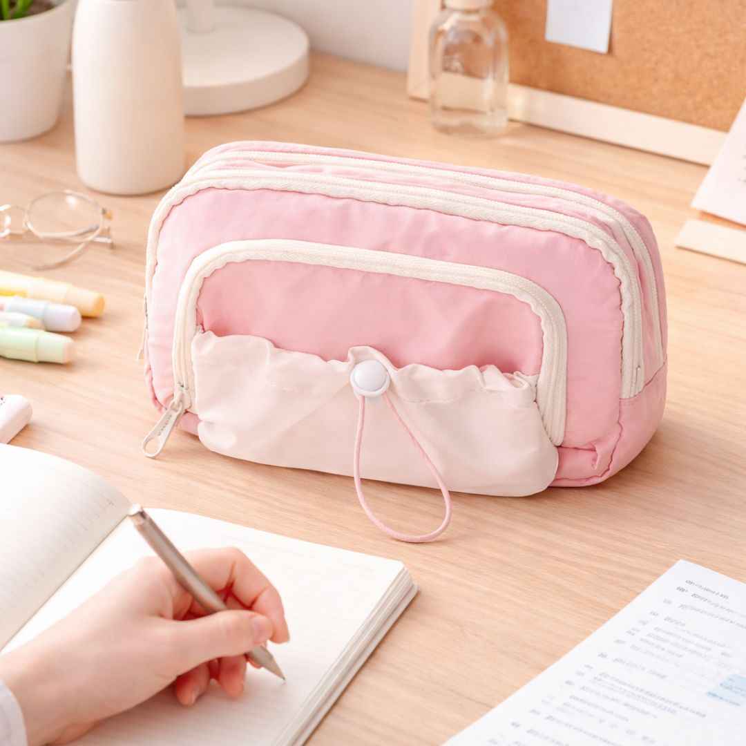 Pencil Case Stationery Items for Girls and Boys, Pen Pencil Pouch for School College and Office, Organize Makeup Cosmetic, Aesthetic Cute Stationary Box Pink - Needsly