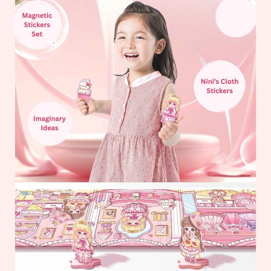 Princess Nini's Magnetic Wardrobe Reusable Magnetic Dress-Up Book for Girls with Cute Outfits, Accessory Stickers & Foldable Scene Room - Needsly