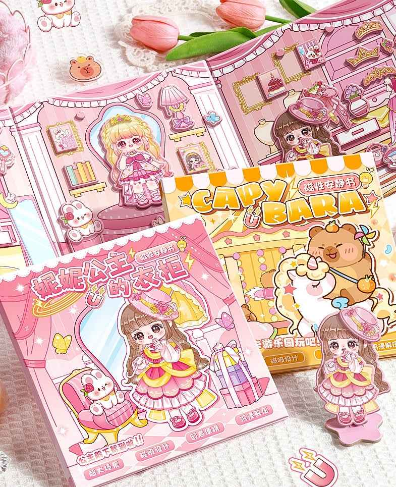 Princess Nini's Magnetic Wardrobe Reusable Magnetic Dress-Up Book for Girls with Cute Outfits, Accessory Stickers & Foldable Scene Room - Needsly