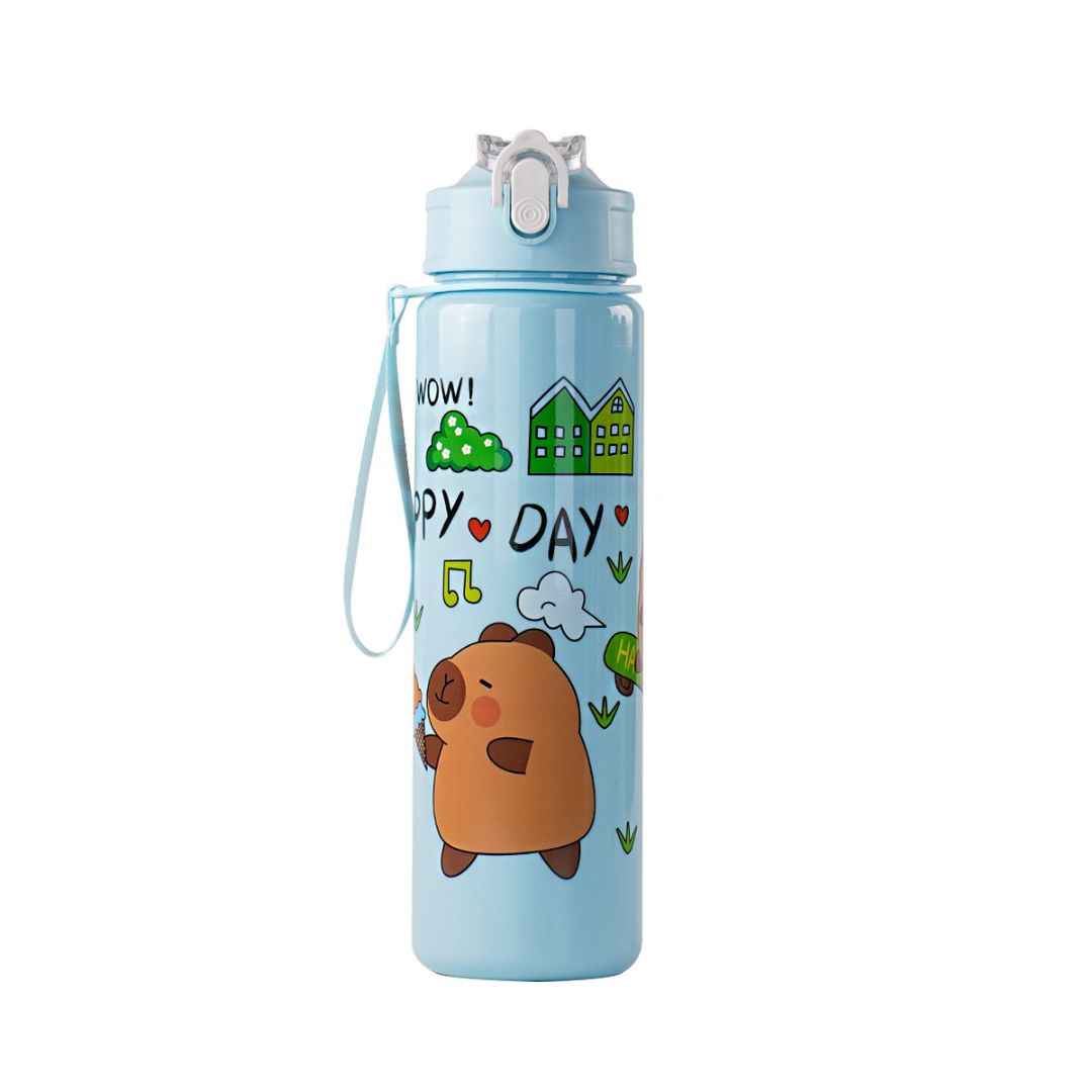 Cute Capybara Plastic Water Bottle | Portable Bottle with Strap | Lightweight & Reusable | Random Color | Pack of 1 700ml - Needsly