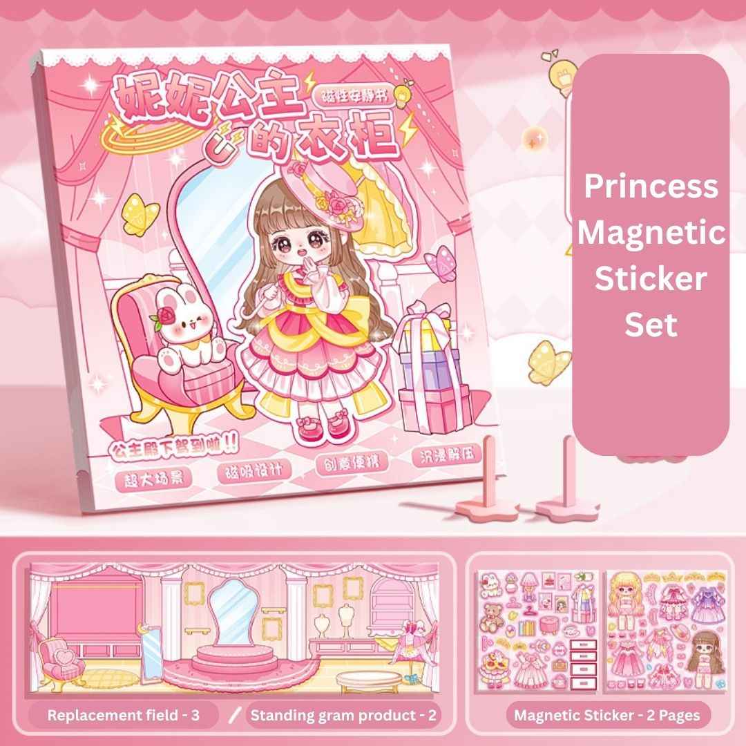 Princess Nini's Magnetic Wardrobe Reusable Magnetic Dress-Up Book for Girls with Cute Outfits, Accessory Stickers & Foldable Scene Room - Needsly