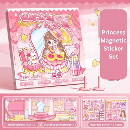 Princess Nini's Magnetic Wardrobe Reusable Magnetic Dress-Up Book for Girls with Cute Outfits, Accessory Stickers & Foldable Scene Room - Needsly