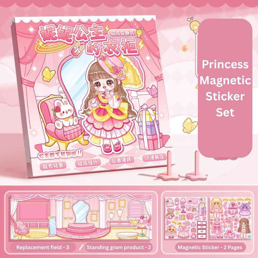 Princess Nini's Magnetic Wardrobe Reusable Magnetic Dress-Up Book for Girls with Cute Outfits, Accessory Stickers & Foldable Scene Room - Needsly