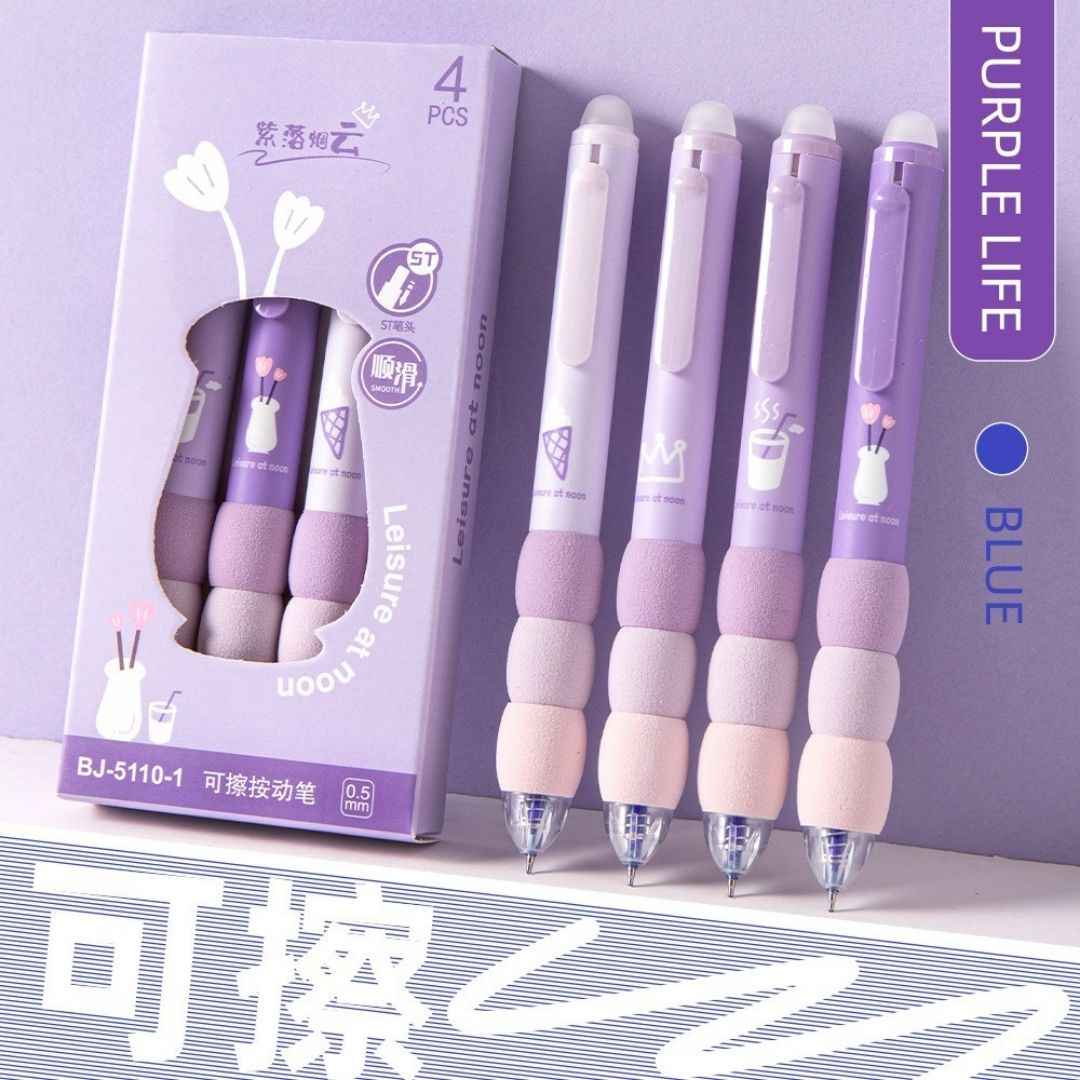 4 Pcs Cute Gel Pens - Aesthetic Retractable Blue Ink Pens with Cartoon Soft Grip for Kawaii Office & School Supplies - Needsly