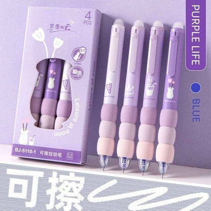 4 Pcs Cute Gel Pens - Aesthetic Retractable Blue Ink Pens with Cartoon Soft Grip for Kawaii Office & School Supplies - Needsly