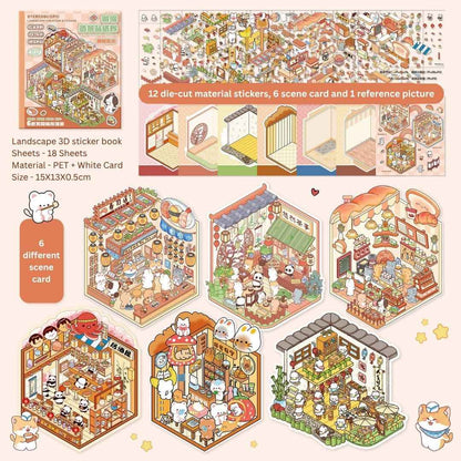 3D Sticker Book for Kids – 18 Sheets | 6 Scene Cards + 12 PET Stickers | DIY Cartoon Collage Activity Book for Fun & Learning - Needsly