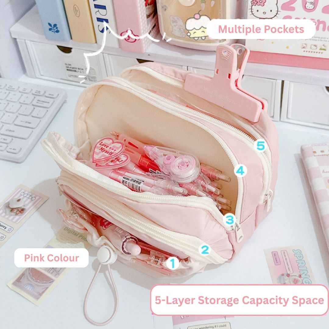 Pencil Case Stationery Items for Girls and Boys, Pen Pencil Pouch for School College and Office, Organize Makeup Cosmetic, Aesthetic Cute Stationary Box Pink - Needsly