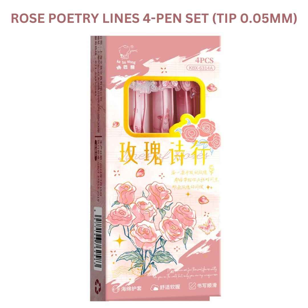 Rose Theme Gel Pen Set, Smooth Writing Pens with Cute Floral Designs (Pack of 4) for Girls, School & Office Use (4pcs Rose Pen set) - Needsly