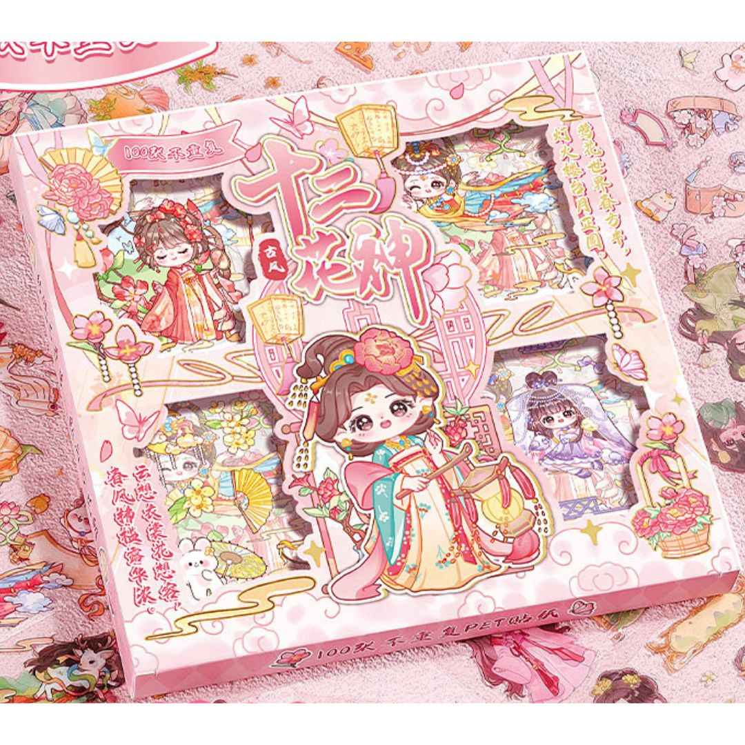 Kawaii Cherry Blossom Stickers - 100 Sheets of Cute Cartoon Decorative Labels for Scrapbooking and Crafts - Needsly