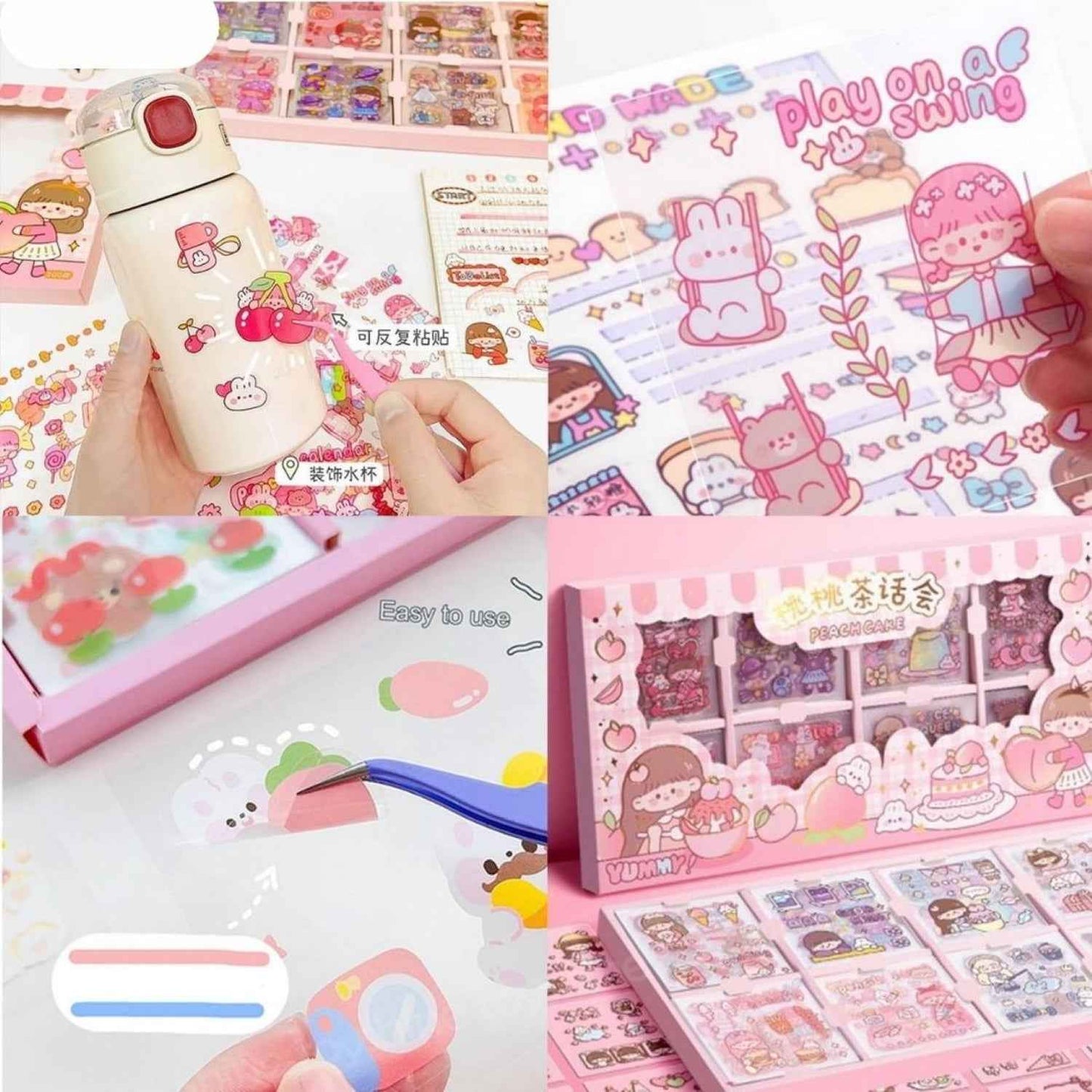 Cute Girl Theme Kawaii Stickers - 200 Sheets Cute Washi Stickers for Scrapbooking, Journaling, DIY Crafts & Gifts (Peach Cake) - Needsly
