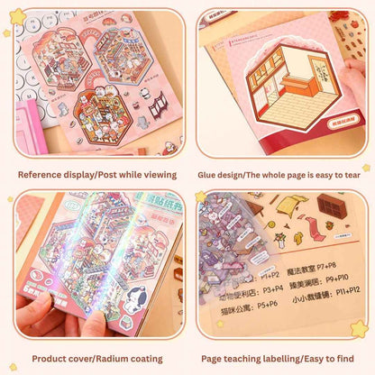 3D Sticker Book for Kids – 18 Sheets | 6 Scene Cards + 12 PET Stickers | DIY Cartoon Collage Activity Book for Fun & Learning - Needsly