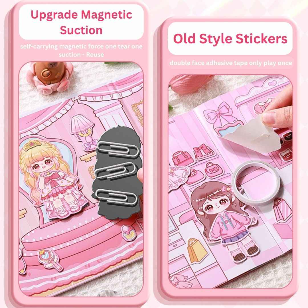 Princess Nini's Magnetic Wardrobe Reusable Magnetic Dress-Up Book for Girls with Cute Outfits, Accessory Stickers & Foldable Scene Room - Needsly