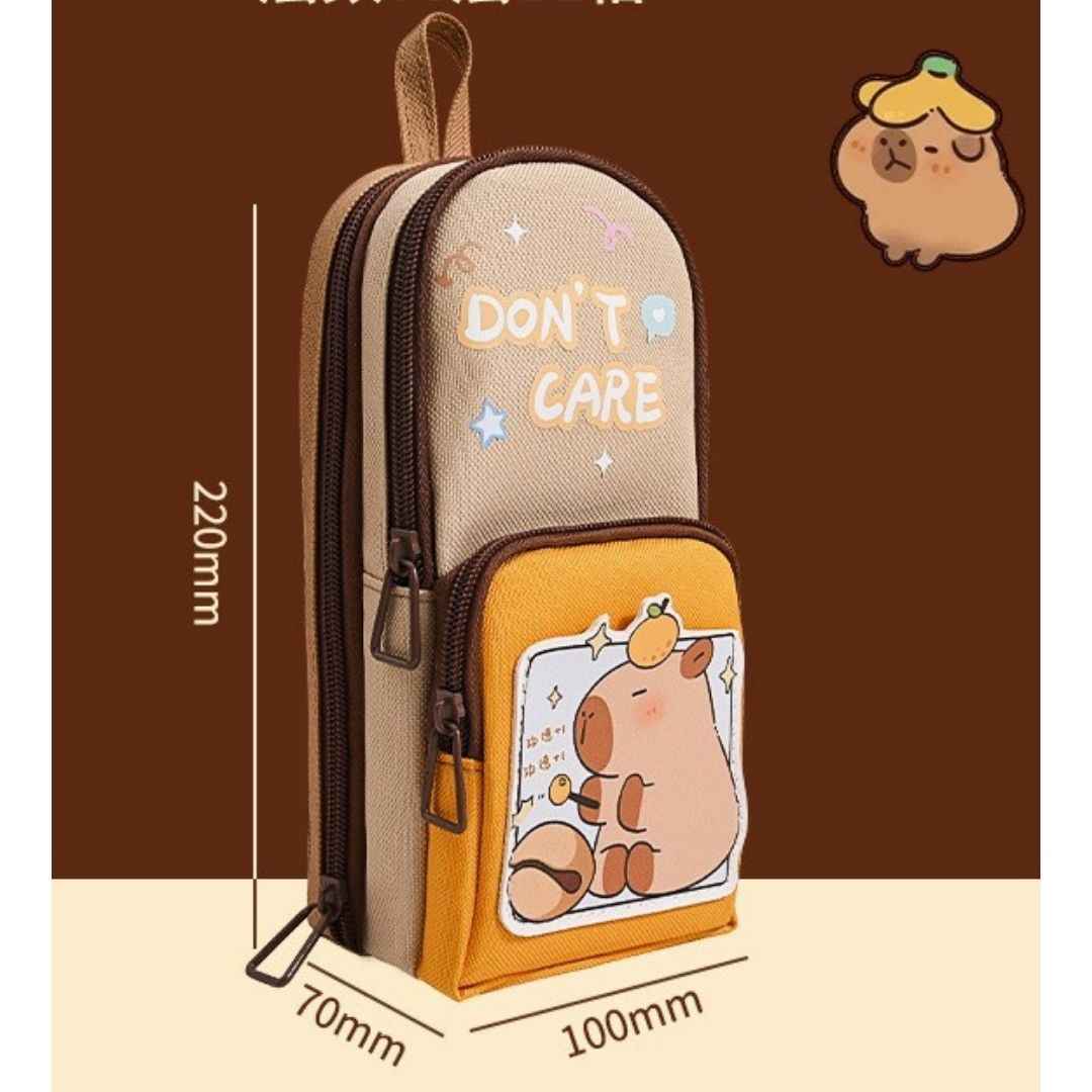 Large Capacity Multipurpose Pencil Case for Kids | Stylish Zipper Pouch & Stationery Organizer | Ideal Pencil Box for Boys, Girls & Students | 3 Layer Pencil Pouch (CAPYBARRA Theme Style) - Needsly