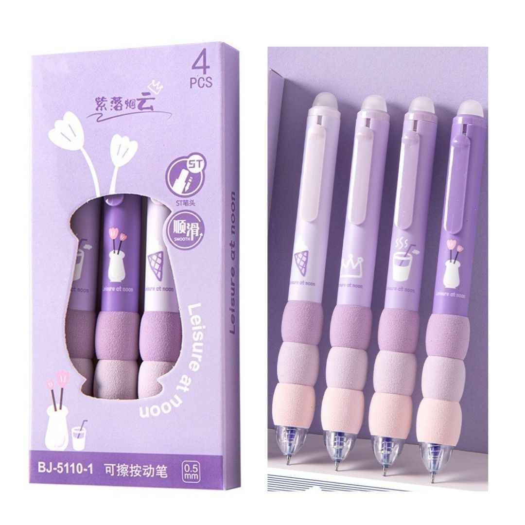 4 Pcs Cute Gel Pens - Aesthetic Retractable Blue Ink Pens with Cartoon Soft Grip for Kawaii Office & School Supplies - Needsly