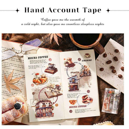 Coffee Washi Tape Set, PET Decorative Stickers, Vintage Coffee Shop Design, 4 Rolls, 6cm x 200cm Each, for Scrapbooking, Journaling, DIY Crafts - Needsly