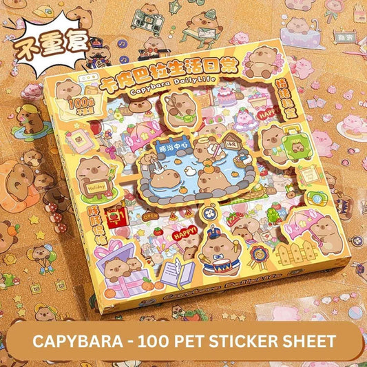 100 pcs Capybara Theme PET Stickers, Kawaii Sticker – 100 Pet Sticker Sheets, Japanese Style Craft Stickers, Self-Adhesive Sticker’s Set - Needsly