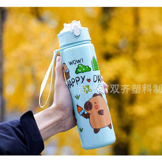 Cute Capybara Plastic Water Bottle | Portable Bottle with Strap | Lightweight & Reusable | Random Color | Pack of 1 700ml - Needsly