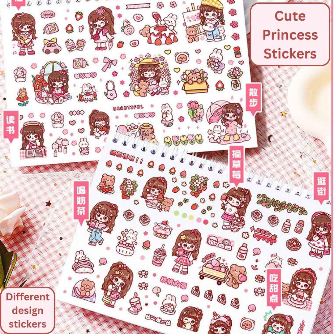 Princess Sticker Book - Activity and Scrapbook Set with Cartoon Girls Stickers for Wall Art, Greeting Cards, Laptop, and Phone Cases (20 Sheets/Over 1000 Stickers) - Needsly