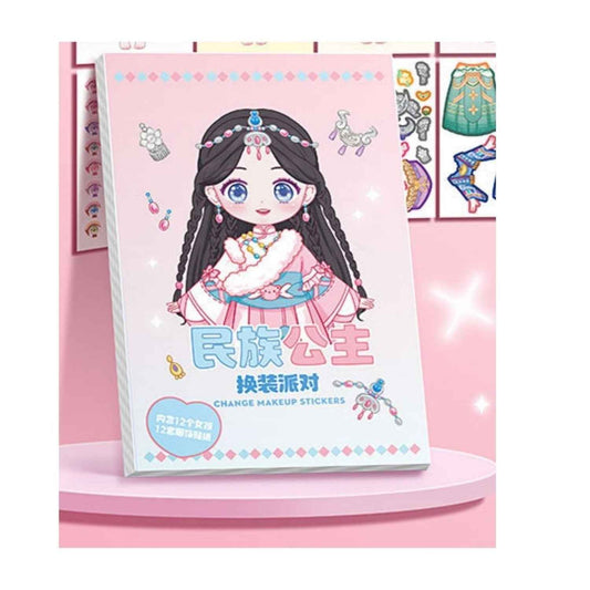 Cute Cartoon Princess Dress-Up Sticker Book | Change Makeup & Outfit Stickers for Kids (Pack of 6) - Needsly