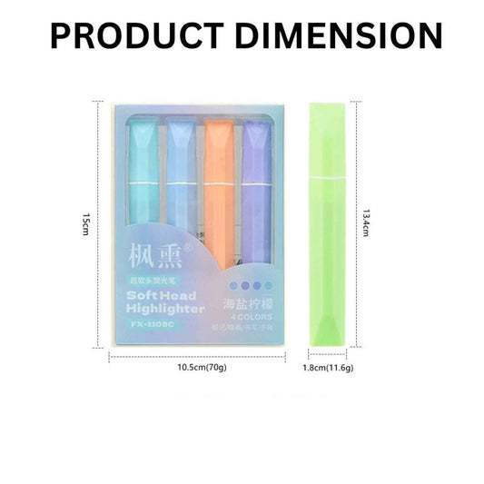 4 Pcs Aesthetic Pastel Highlighter Set - Soft Head Chisel Tip Marker Pens for Journaling, Study & Office - No Bleed, Fast Drying, Square Grip Cute Stationery (Macaron Colors) - Needsly