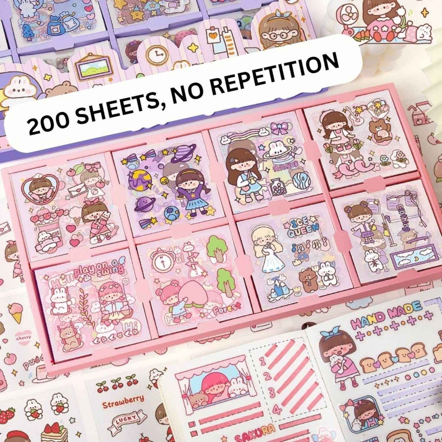 Cute Girl Theme Kawaii Stickers - 200 Sheets Cute Washi Stickers for Scrapbooking, Journaling, DIY Crafts & Gifts (Peach Cake) - Needsly