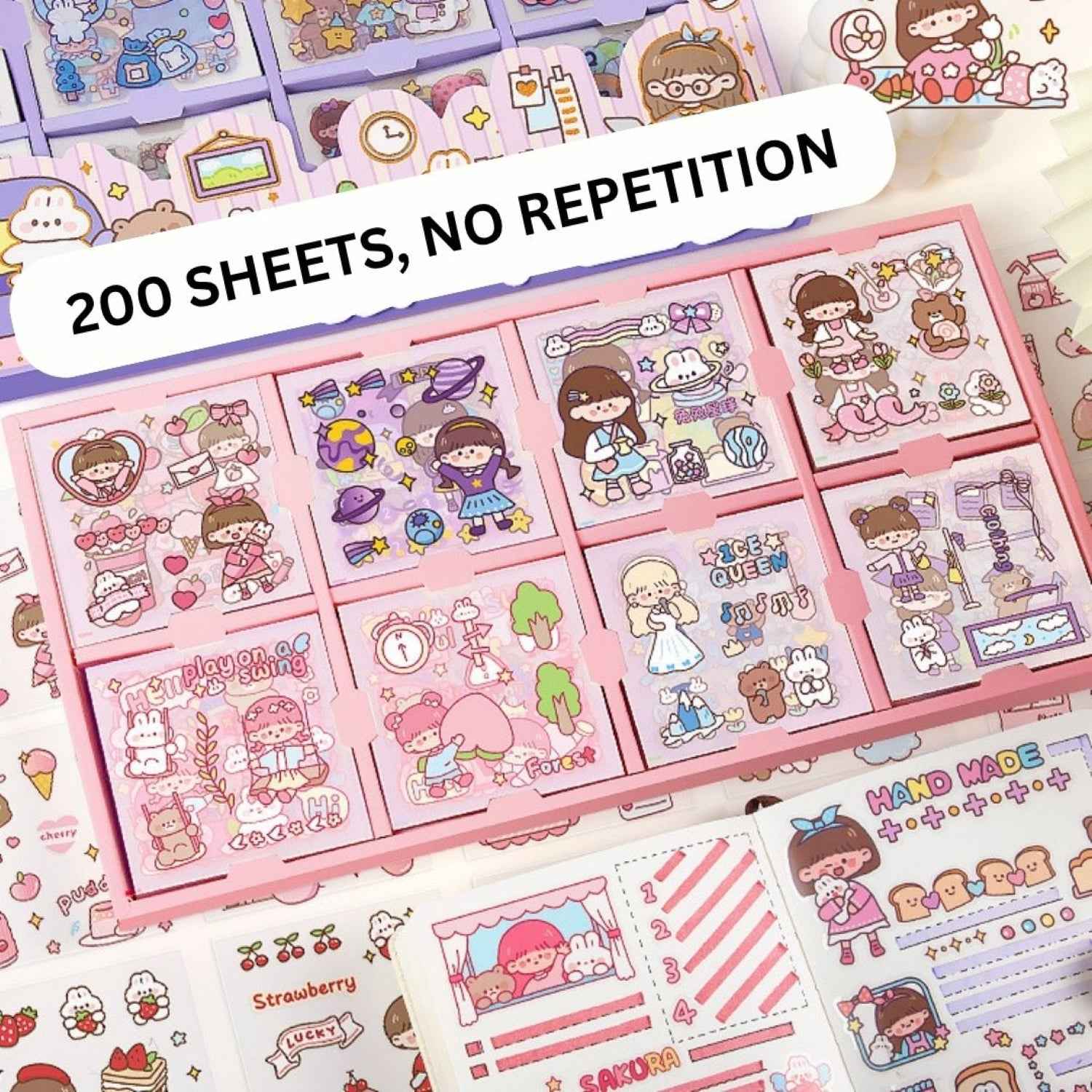 Cute Girl Theme Kawaii Stickers - 200 Sheets Cute Washi Stickers for Scrapbooking, Journaling, DIY Crafts & Gifts (Peach Cake) - Needsly