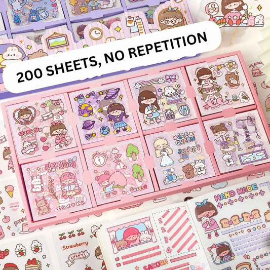 Cute Girl Theme Kawaii Stickers - 200 Sheets Cute Washi Stickers for Scrapbooking, Journaling, DIY Crafts & Gifts (Peach Cake) - Needsly