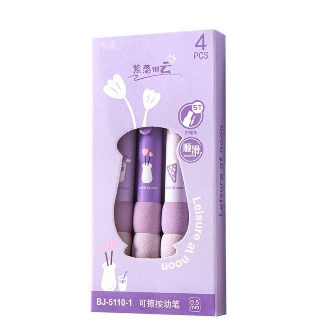 4 Pcs Cute Gel Pens - Aesthetic Retractable Blue Ink Pens with Cartoon Soft Grip for Kawaii Office & School Supplies - Needsly