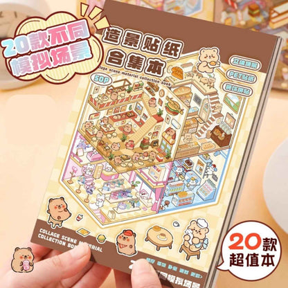 3D Simulation Sticker Book for Kids – 50 Sheets | 20 Scene Cards + 30 PET Stickers | DIY Cartoon Collage Activity Book | Create Your Own Mini House, Supermarket, Coffee Shop - Needsly