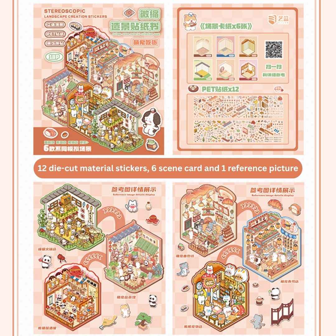 3D Sticker Book for Kids – 18 Sheets | 6 Scene Cards + 12 PET Stickers | DIY Cartoon Collage Activity Book for Fun & Learning - Needsly