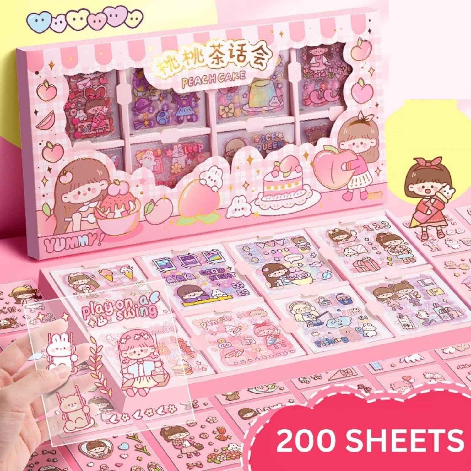 Cute Girl Theme Kawaii Stickers - 200 Sheets Cute Washi Stickers for Scrapbooking, Journaling, DIY Crafts & Gifts (Peach Cake) - Needsly