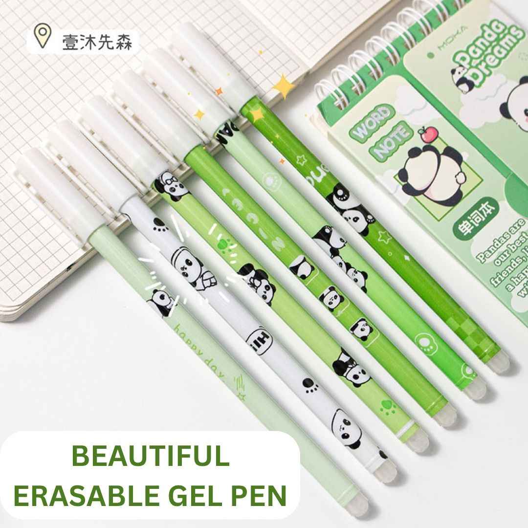 12 Pcs |0.5mm Fine Tip Panda Erasable Gel Pens | Cute Panda Design | Smooth Writing | Blue Ink | Ideal for Kids, Students & Gifting Women Girls Boys Office School Supplies (Panda-Blue Ink) - Needsly
