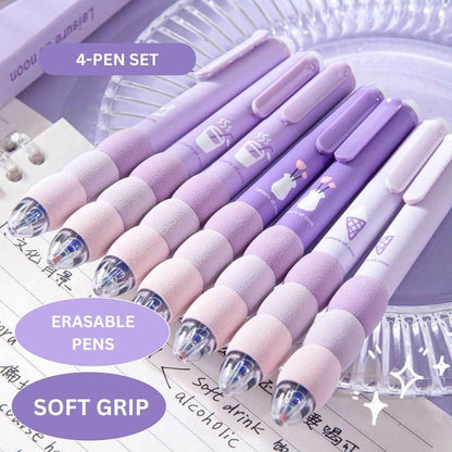 4 Pcs Cute Gel Pens - Aesthetic Retractable Blue Ink Pens with Cartoon Soft Grip for Kawaii Office & School Supplies - Needsly
