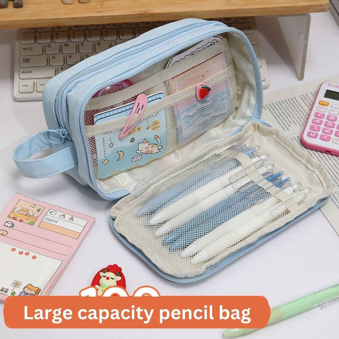 Pencil Box Pouch for School Kids Girls & Boys Aesthetic | Multi-Purpose Pencil Case - Portable Stationery Organizer for Pens, Markers & Beauty Essentials - Ideal for Office Desk Storage - Needsly