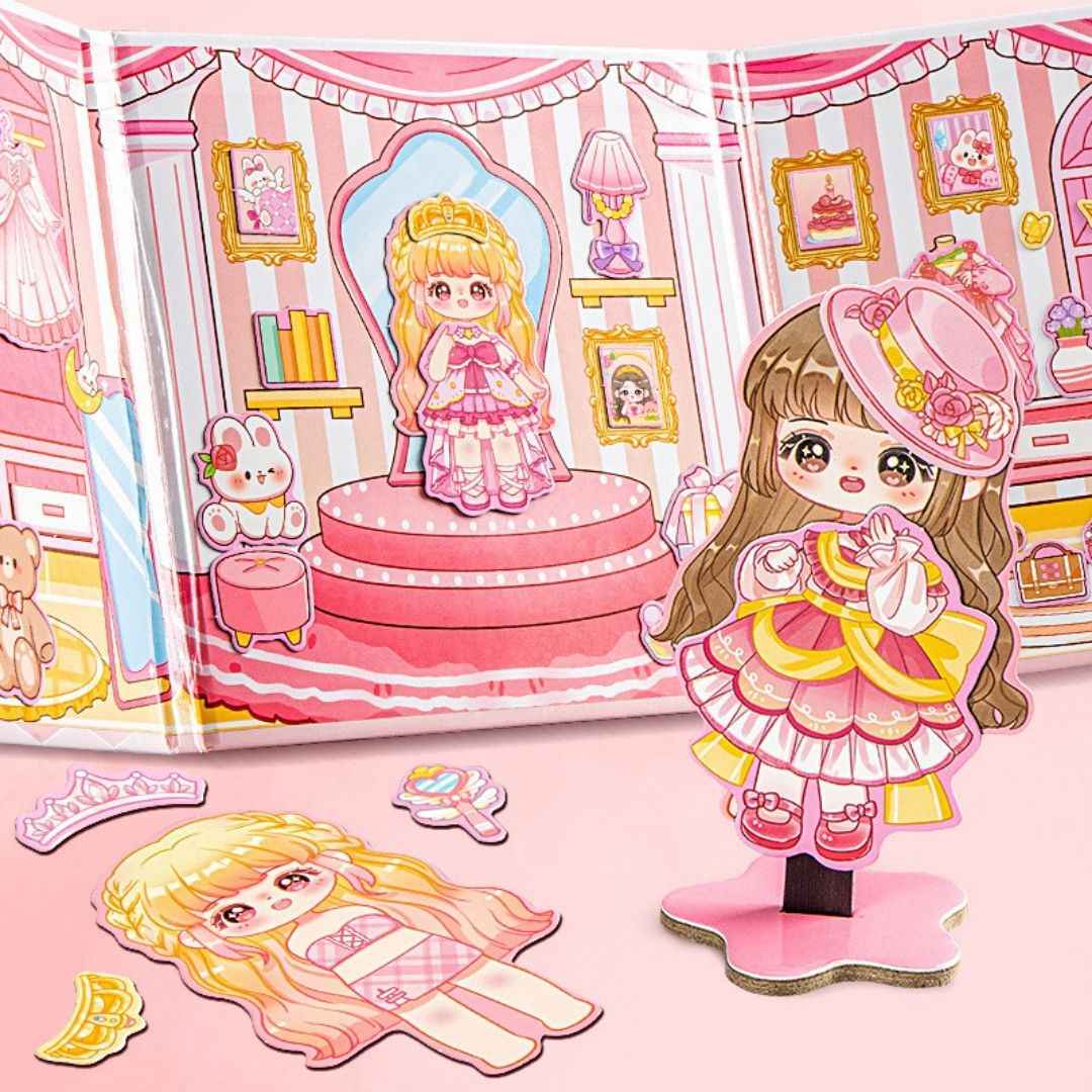 Princess Nini's Magnetic Wardrobe Reusable Magnetic Dress-Up Book for Girls with Cute Outfits, Accessory Stickers & Foldable Scene Room - Needsly