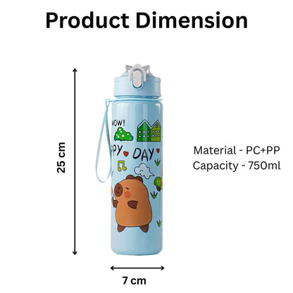Cute Capybara Plastic Water Bottle | Portable Bottle with Strap | Lightweight & Reusable | Random Color | Pack of 1 700ml - Needsly