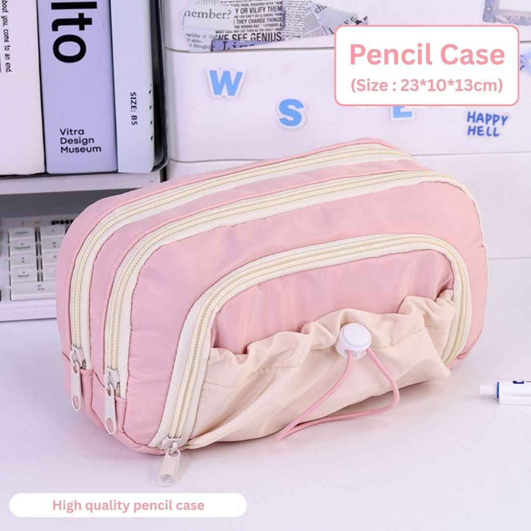 Pencil Case Stationery Items for Girls and Boys, Pen Pencil Pouch for School College and Office, Organize Makeup Cosmetic, Aesthetic Cute Stationary Box Pink - Needsly