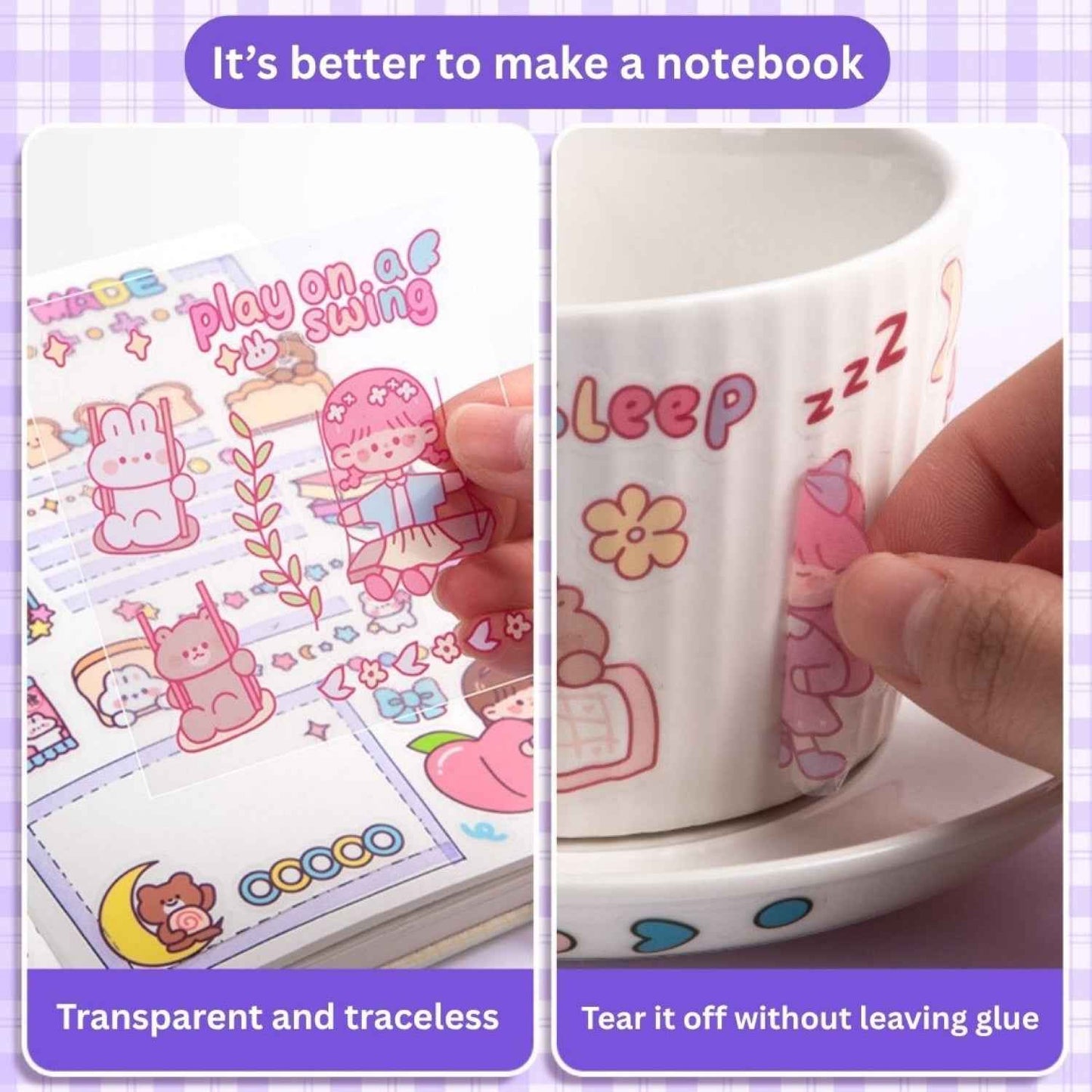Cute Girl Theme Kawaii Stickers - 200 Sheets Cute Washi Stickers for Scrapbooking, Journaling, DIY Crafts & Gifts (Peach Cake) - Needsly
