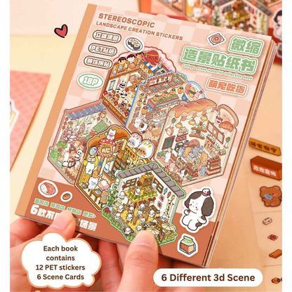 3D Sticker Book for Kids – 18 Sheets | 6 Scene Cards + 12 PET Stickers | DIY Cartoon Collage Activity Book for Fun & Learning - Needsly